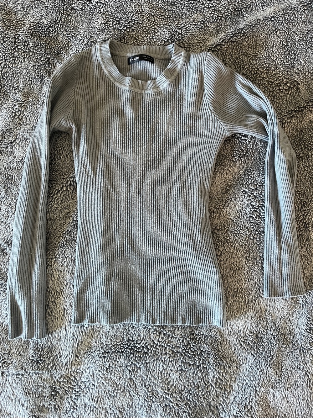SHEIN Ribbed Crewneck Long Sleeve Top - Grayish blueish